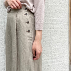 30%OFF】yuni ユニ コットンリネン shadow stripe wide パンツ 17-01 