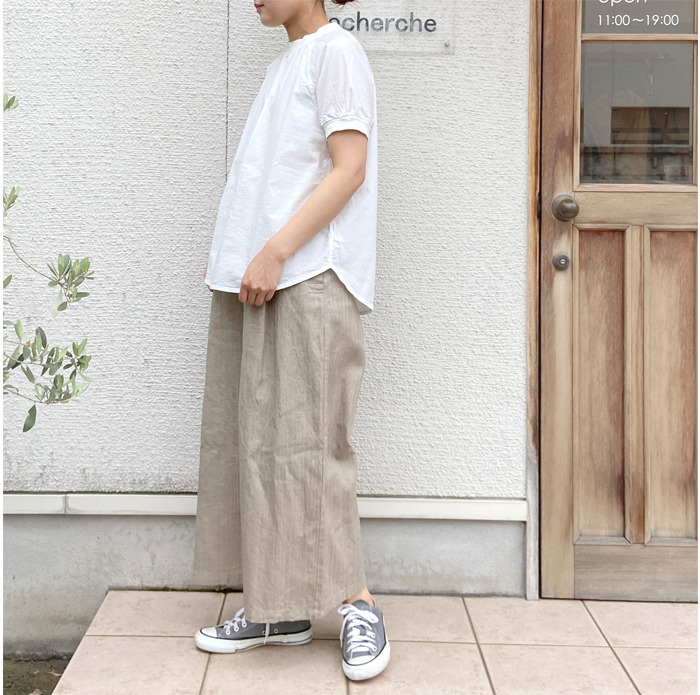 30%OFF】yuni ユニ コットンリネン shadow stripe wide パンツ 17-01